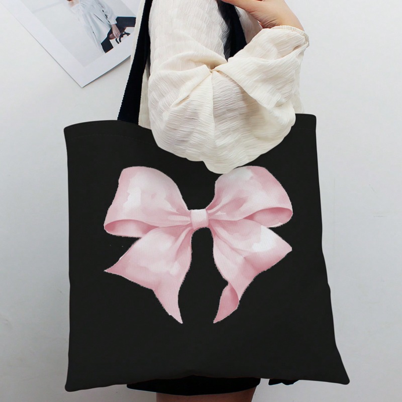 Women Bags Work - ROMWE Kawaii Canvas-Umhängetasche mit Schleifenmuster, Valentinstag-Canvas-Handtasche,