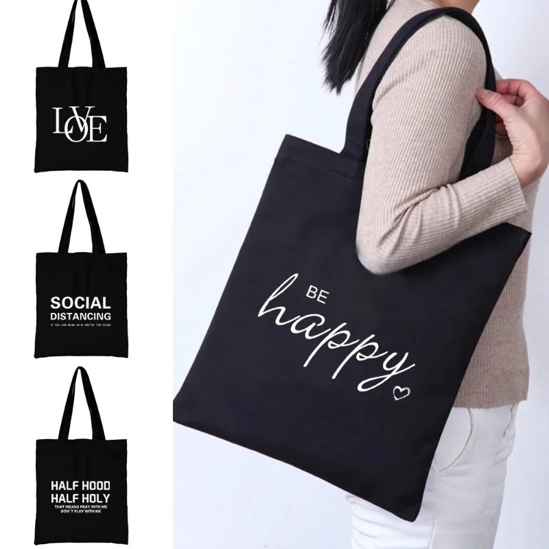 Women Bags Work - Kawaii Cartoon Orange Katze Print Schwarz