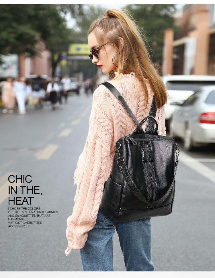 Women Bags Office - Frauen Weiches Leder Rucksack Schule Schwarz