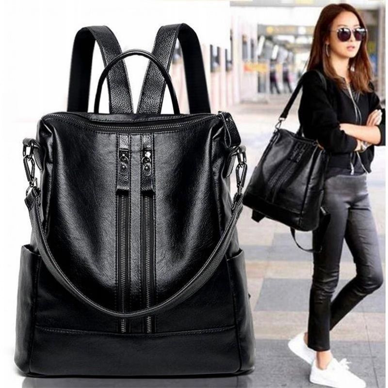 Women Bags Office - Frauen Weiches Leder Rucksack Schule Schwarz