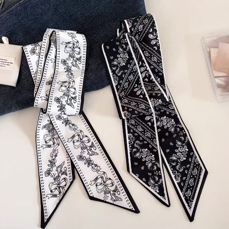 Women Bags Deals - Schwarz-Weißer Doppelseitiger Paisley-Langschal als Hemdkragen-Dekor, Haarband,