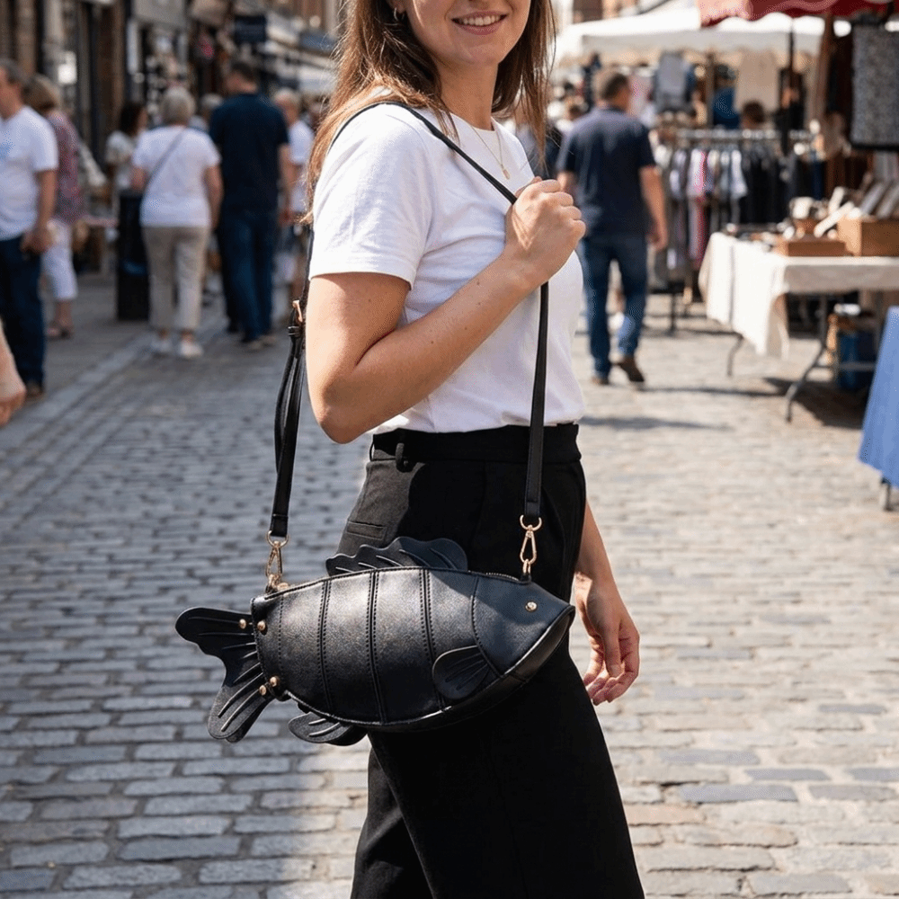 Hobo Bag Slouchy - Kreative Simulierte Fischförmige Umhängetasche 3D-Nieten Tierform