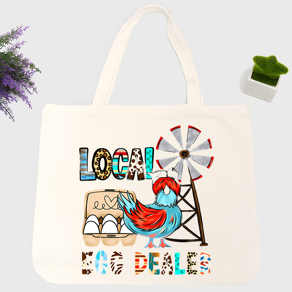 Women Bags Farmers - Canvas-Tragetasche mit Grafikmotiv „Huhn und Windmühle“