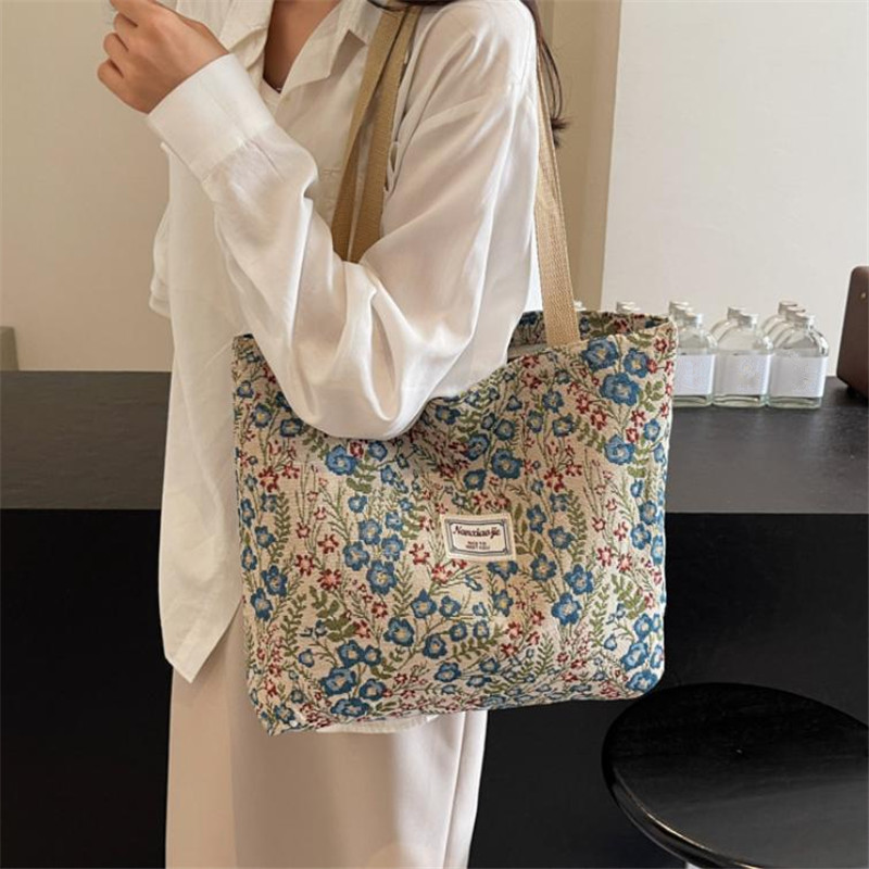 Women Bags Work - Bestickte Blumen-Leinwand-Handtaschen mit Feinem Blütenmuster, Schultertasche