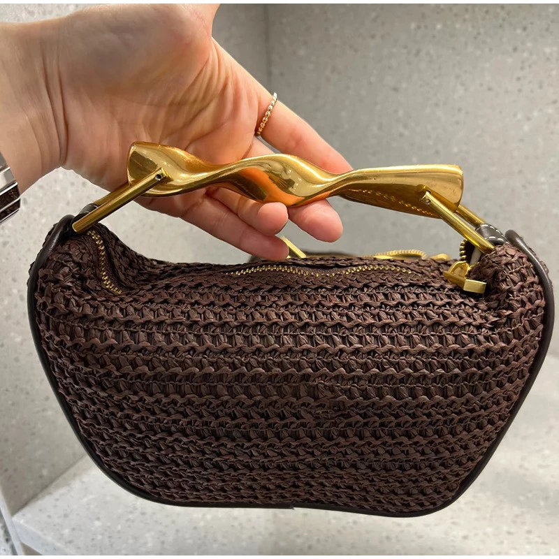 Women Bags High End Brands - Gold Griff Marke handgewebte Handtasche exquisite
